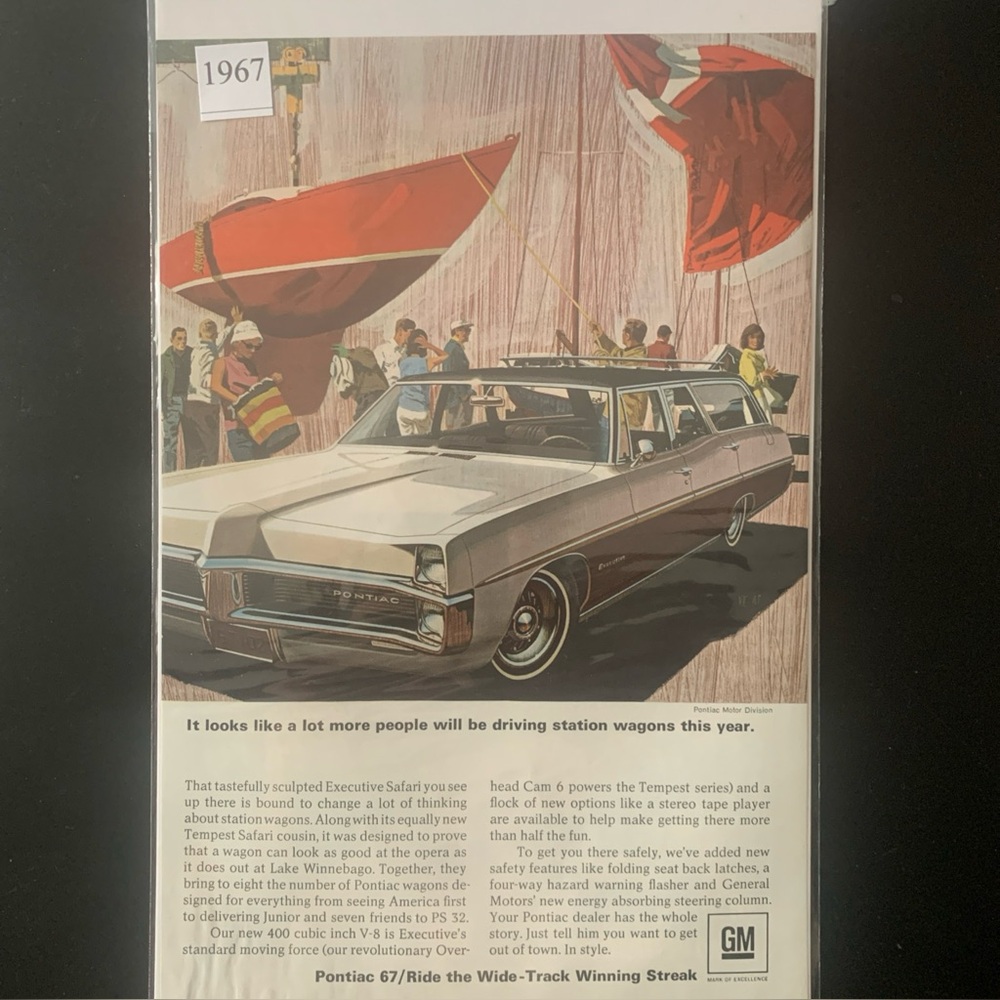 Vintage 1967 Pontiac Executive Safari Wagon Wide Track Ad Advertisement